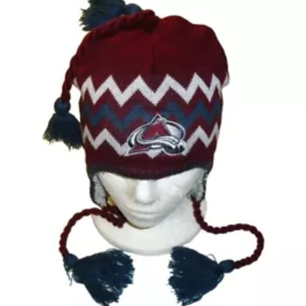 Colorado Avalanche Zephyr Mens Adult Blue Beanie Tassels Winter Hat Cap New Nhl